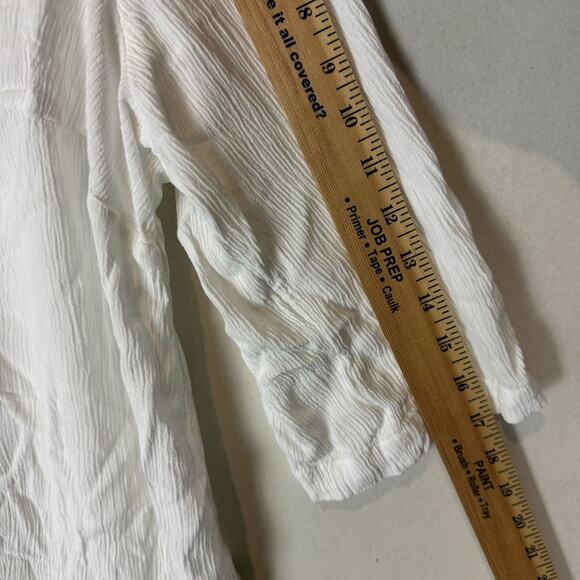 Catherines Blouse Womens 1X White Rayan Embroidered 3/4 Sleeve V-Neck Pullover - Picture 10 of 11